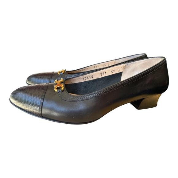 Vintage Salvatore Ferragamo Gancini Heel Lizard Cap Toe Women size 5.5 B - Picture 1 of 10